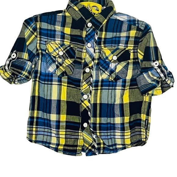 𝅺GENUINE Kids from Oshkosh B’Gosh Blue Plaid Shirt with Snaps size 18 months - Picture 4 of 7